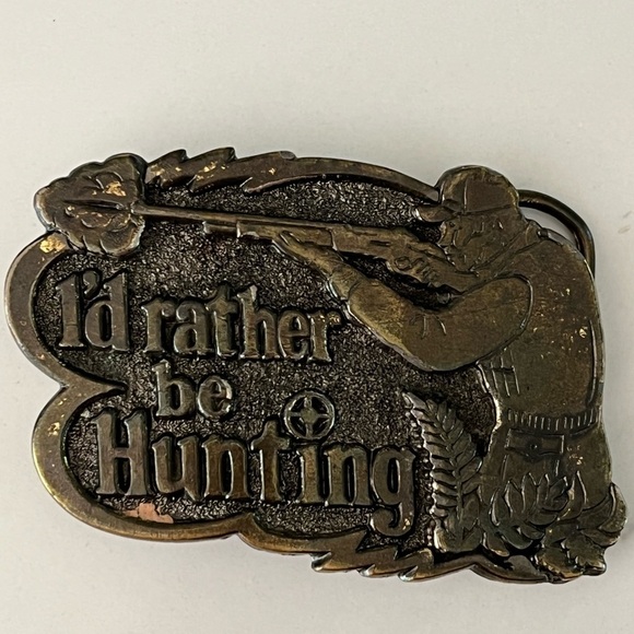 Vintage The Great American Buckle Company  “I’d Rather Be Hunting” Brass Buckle - Picture 1 of 10